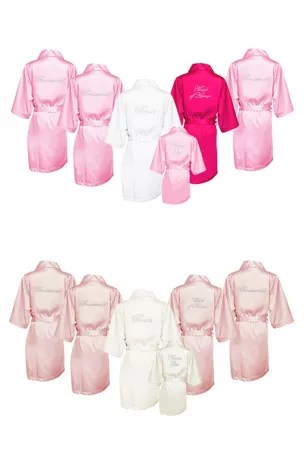 Rhinestone Flower Girl Satin Robe David's Bridal